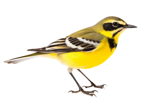 Side view of a Wagtail bird in full color isolated on transparent background, ideal for birdwatching enthusiasts and nature-themed design projects.