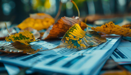 Fototapeta premium Autumn Leaves on Newspaper