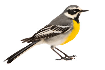 Fototapeta premium Side view of a Wagtail bird in full color isolated on transparent background, ideal for birdwatching enthusiasts and nature-themed design projects.
