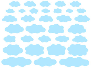 水色のゆるい雲のシルエットセット