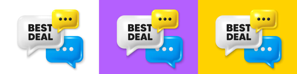 Chat speech bubble 3d icons. Best deal tag. Special offer Sale sign. Advertising Discounts symbol. Best deal chat text box. Speech bubble banner. Offer box balloon. Vector