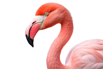 Obraz premium Flamingo standing gracefully isolated on a transparent background, showcasing vibrant pink feathers and elegant posture, ideal for tropical-themed designs, nature-inspired projects