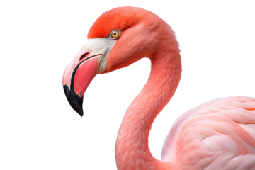 
Flamingo standing gracefully isolated on a transparent background, showcasing vibrant pink feathers and elegant posture, ideal for tropical-themed designs, nature-inspired projects