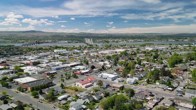 Pasco, WA - Downtown with views of surrounding urban area and Columbia River.
