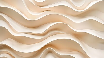 Obraz premium Pearl light brown textured beige 3D wall panel, wavy pattern, abstract structure art backdrop for interior decor, macro view.