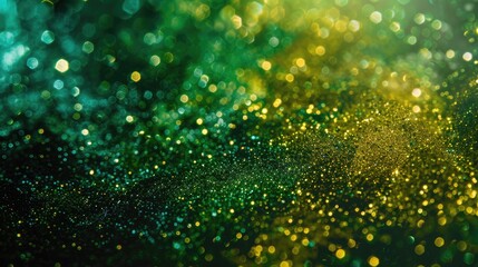Shimmering metallic pigment dust closeup with bright green and yellow sparkles, ideal for vibrant and artistic textures.