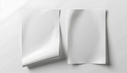 Two white blank paper sheets on transparent background vector illustration, flat lay