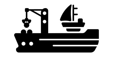 Dredging vessel icon in solid style 