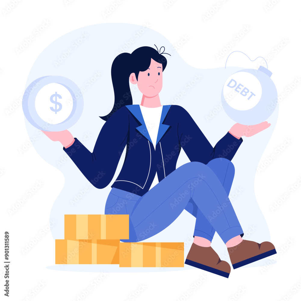 Wall mural character based flat illustration of debt