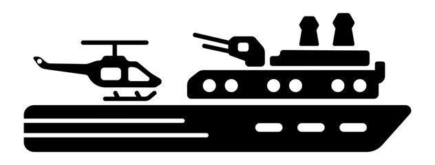 A glyph style icon of naval ship  © Prosymbols