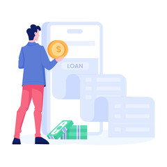 A flat character illustration of loan app 