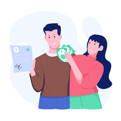 A flat illustration showing persons with lending document 