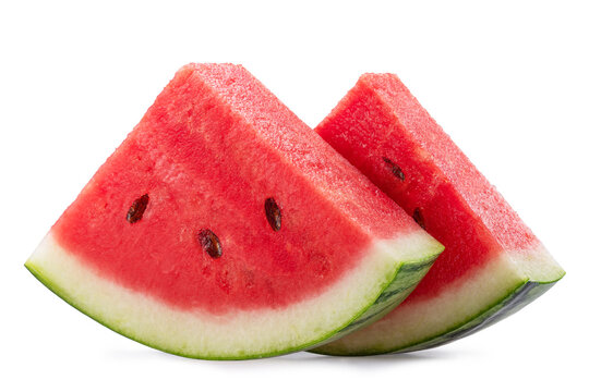 Watermelon triangle slices with seeds isolated on white background. Clipping path. - Powered by Adobe