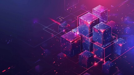 Abstract Digital Art with Glowing Cubes and Lines