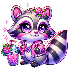 Raccoon With Pink Drink