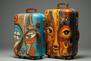 Portable Two modern suitcases. Holiday bag. Generate Ai