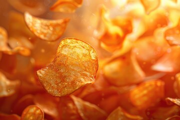 A close up of a pile of potato chips with a lot of salt. The chips are scattered all over the image