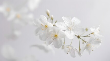 Elegant White Cherry Blossoms on Soft Grey Background