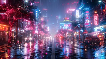 Obraz premium city lights, cyberpunk neon city.