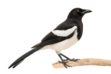 Obraz premium Majestic magpie PNG image with detailed feathers and vibrant black-and-white plumage isolated on transparent background ideal for digital design and nature illustrations