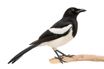 Majestic magpie PNG image with detailed feathers and vibrant black-and-white plumage isolated on transparent background ideal for digital design and nature illustrations