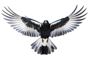 Obraz premium Majestic magpie PNG image with detailed feathers and vibrant black-and-white plumage isolated on transparent background ideal for digital design and nature illustrations