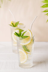 Fresh summer lemonade with lemon and mint