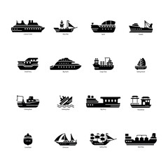 Collection of 16 Watercraft Solid Icons    © Prosymbols