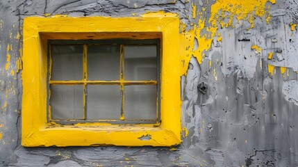 Peeling Yellow Paint on Grey Textured Wall with Window