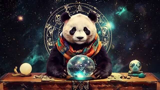 panda fortune teller video, AI generated