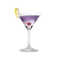 Classic Aviation Cocktail with a Purple Hue and Lemon Twist on Transparent Background - Perfect for Cocktail Lovers and Drink Enthusiasts