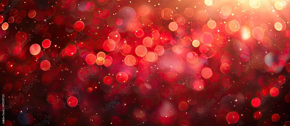 Poster glittering red bokeh background with holiday lights creating an abstract defocused header perfect as