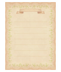 帯と罫線と装飾枠が描かれた古い紙の便箋のイラスト