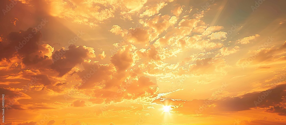 Aufkleber captivating orange sunset clouds in the background with toning and room for copy space image