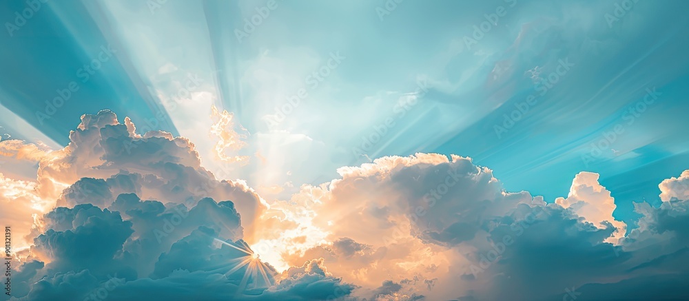 Aufkleber image of sunrays filtered through clouds by a vibrant sun against a stunning sky creating an artisti
