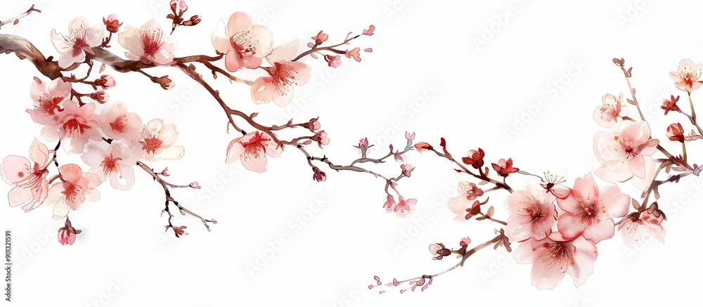 Aufkleber a serene scene featuring cherry blossoms set against a clean white backdrop ideal for a copy space i