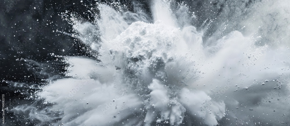 Poster Capture the freeze motion of white powder exploding in an abstract splattered background perfect for a copy space image