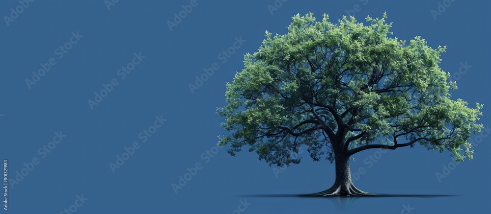 Poster A large tree design featuring leaves and a trunk on a blank blue copy space image