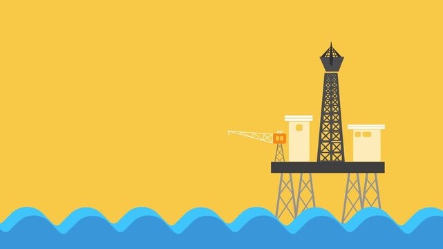 Oil rig animation in a sea
