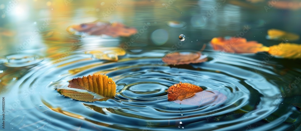 Aufkleber a serene water background featuring ripples drops colored leaves and ample copy space image