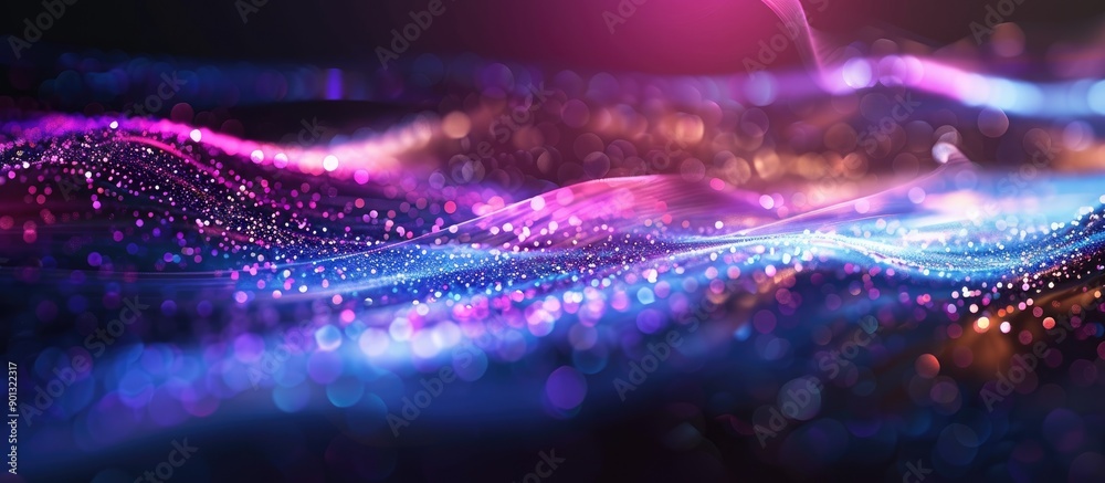 Poster blurry neon purple and blue light leaks create a fluorescent background with smooth rays and flecks 