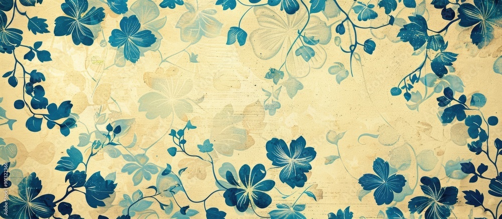 Aufkleber an elegant blue toned floral pattern on a natural background creating a chic organic texture for des