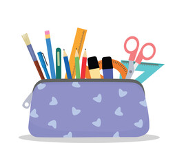 Pencil case fill with school stationery
