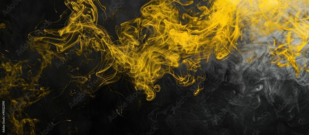 Poster Black background with yellow steam capturing attention featuring copy space image