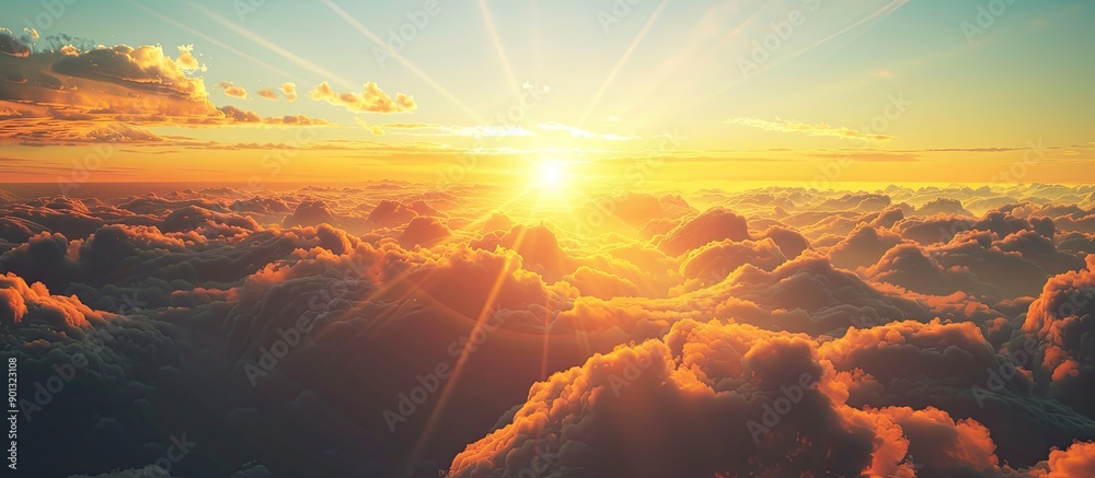 Poster Sunset reflects on clouds creating a picturesque copy space image