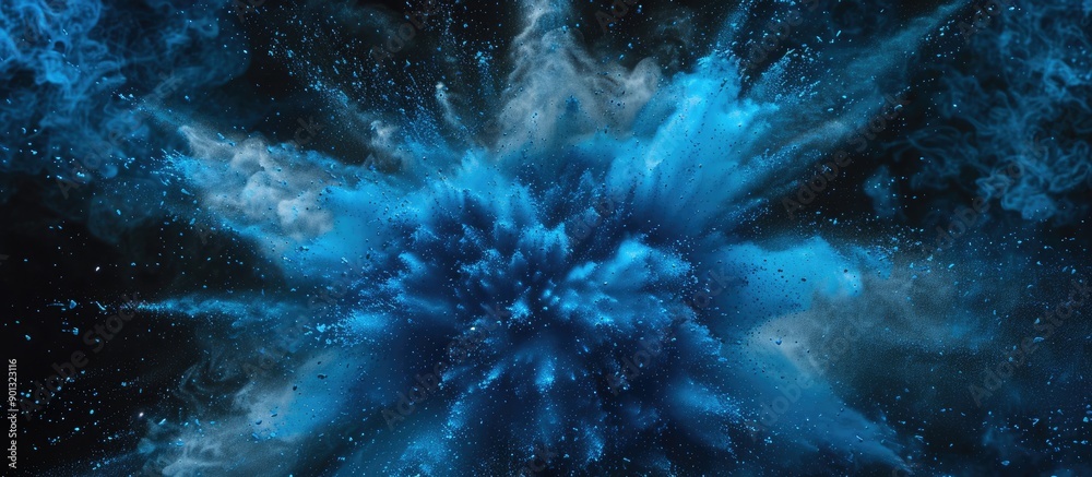 Aufkleber a freeze frame image capturing an explosion of blue powder against a splattered background with ampl