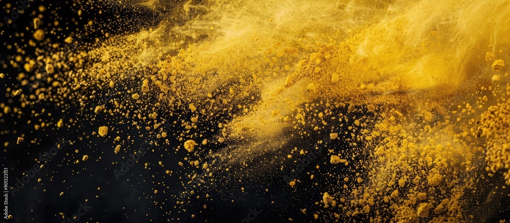 Aufkleber freeze motion of yellow powder exploding in an abstract powder splattered background with yellow gli