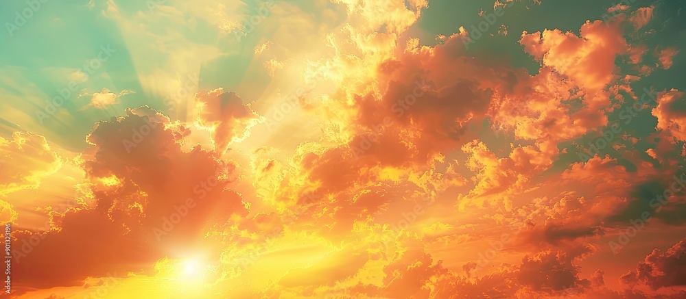 Aufkleber captivating orange sunset clouds in the background with toning and room for copy space image