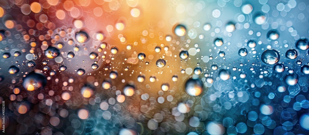Poster Bokeh effect on water droplets creates a gradient background suitable for various occasions includes copy space image for text placement