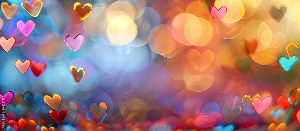 Aufkleber Valentine s Day background with a colorful frame of blurred multicolored hearts ideal for adding text or images known as a copy space image